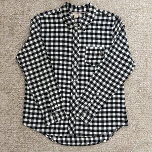 U.S. Polo Assn Women’s Black & White Gingham Flannel Shirt Medium Cotton Plaid B